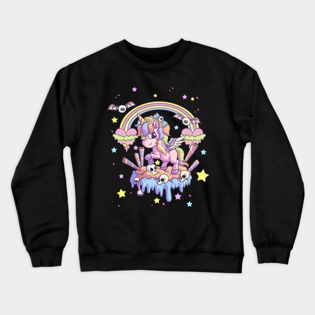 Unicorn Pastel Goth Cute Creepy Gothic Kawaii Menhera Wiccan Crewneck Sweatshirt by Blink_Imprints10